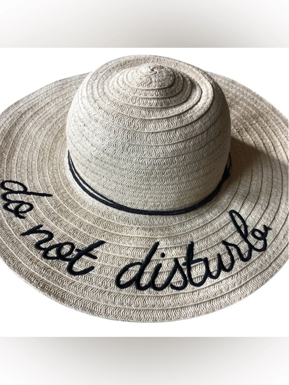 Do Not Disturb Wide Brim Straw Floppy Sun Beach‎ Hat Tan Oversize